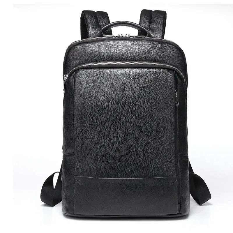 Sac à dos en cuir véritable pour homme, 100% naturel, sac de voyage d'affaires, sac mince pour ordinateur portable, chargement USB, sac à dos antivol pour l'école