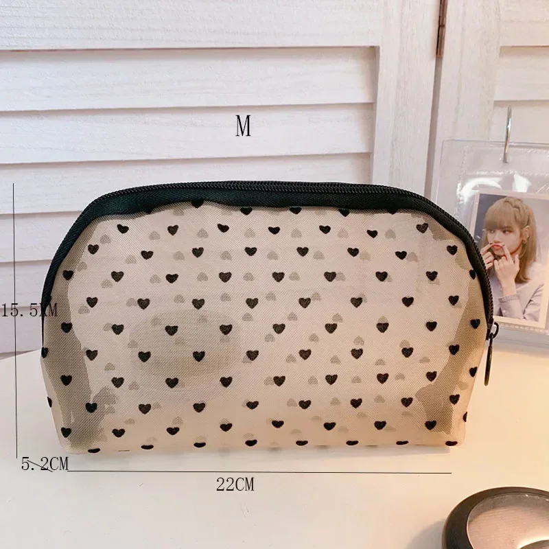 sacs de maquillage de lavage de toilette, trousse de maquillage en maille transparente noire, pochette de rangement, sac à cosmétiques de voyage pour femmes, fermeture éclair décontractée