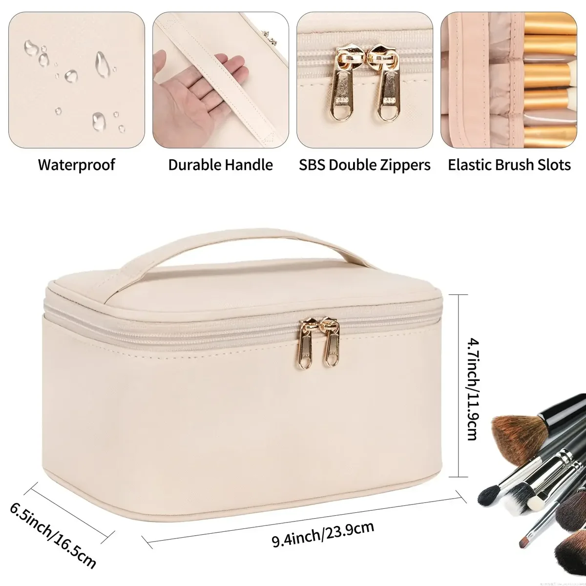 sac de voyage portable grande capacité pour maquillage, organiseur de cosmétiques avec compartiments, étui de transport en pu à poignée