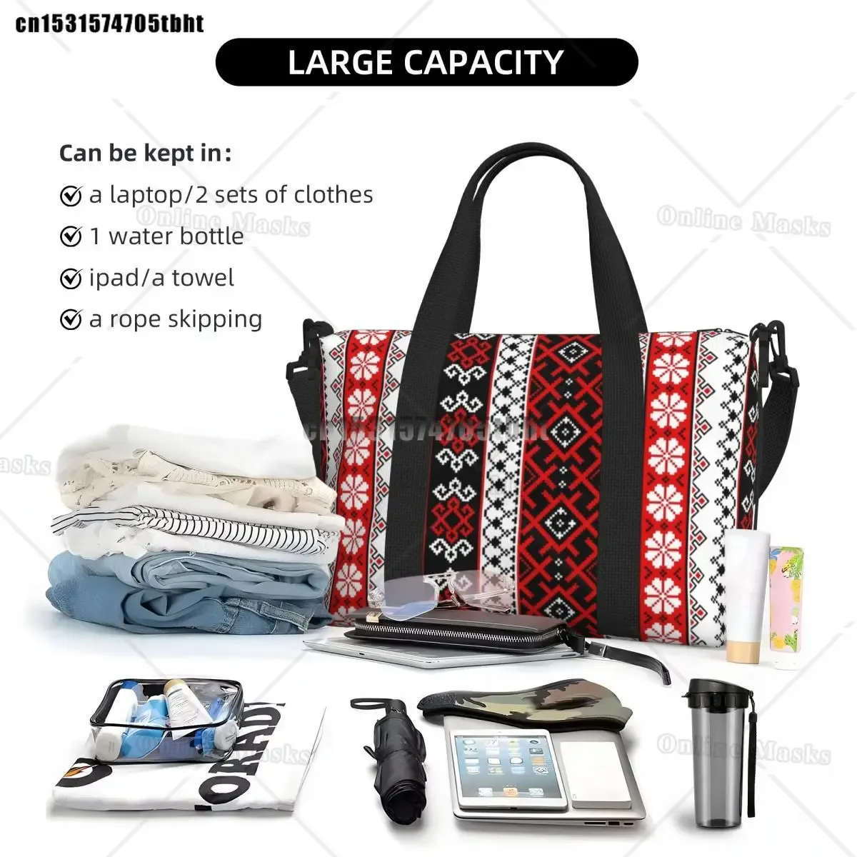 vyshyvanka – sac fourre-tout brodé pour femmes, fourre-tout coloré de style ukrainien, grande capacité, bohème, géométrique, pour salle de sport, plage, voyage