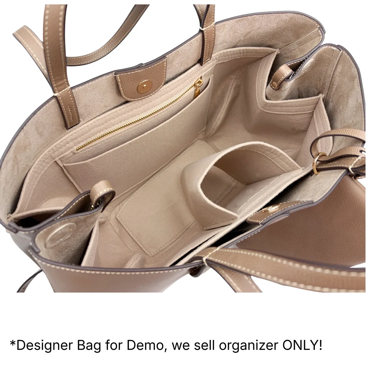 organisateur de sac pour cyme tote (grand/mini) – doublure en feutre avec poche zippée et porte-bouteille, maintien de la forme