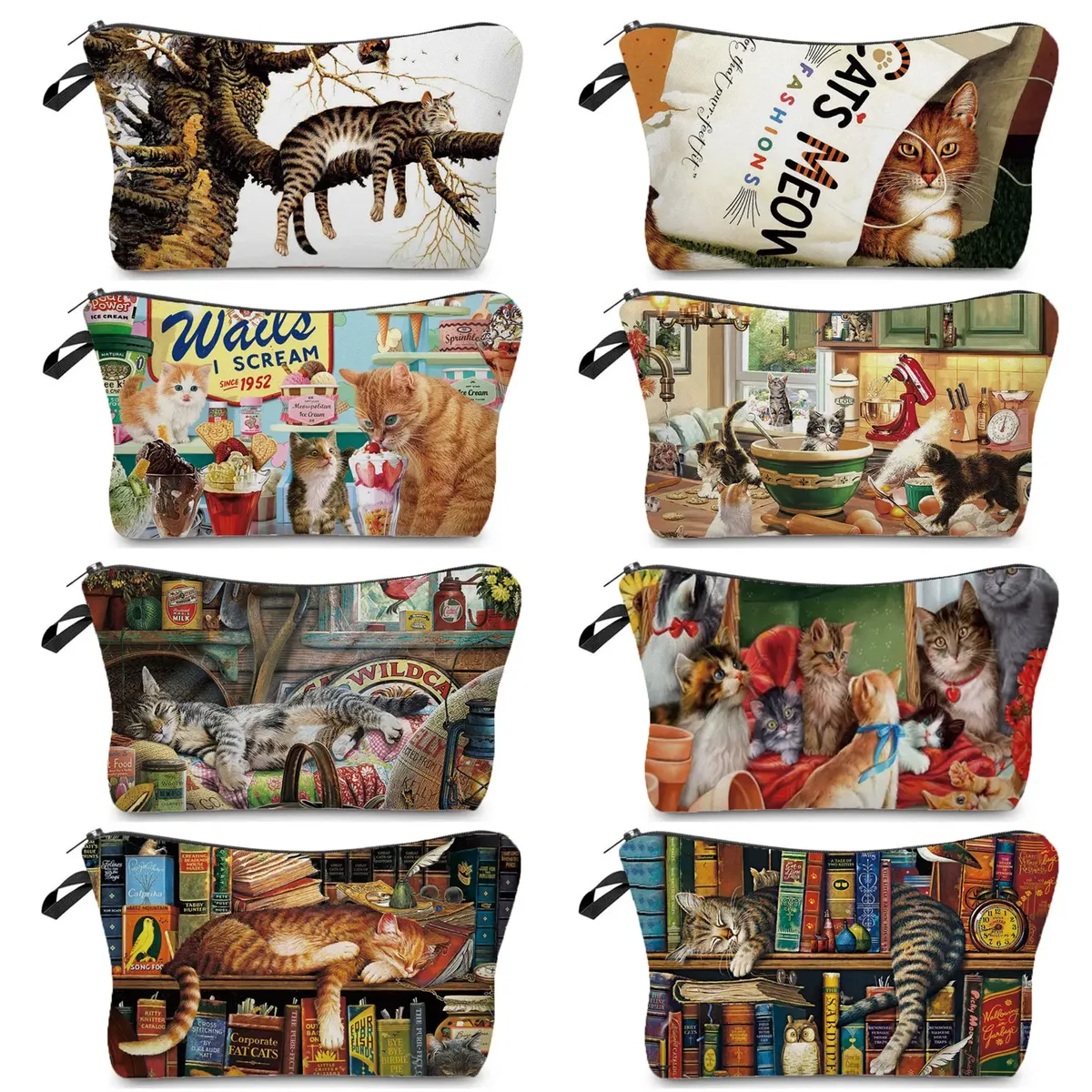 Trousse de maquillage imprimée chat pour femme, peinture à l'huile, mode rétro, sacs à cosmétiques, haute qualité, étuis à crayons, sac cadeau portable, offre spéciale