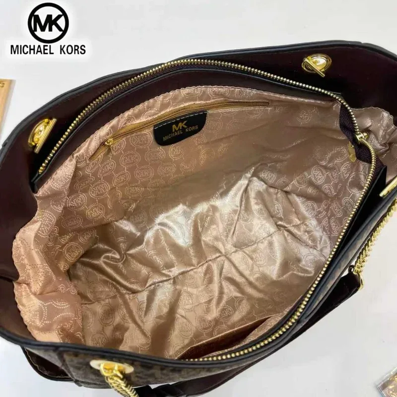 michael kors sac à bandoulière décontracté pour femme, sac fourre-tout grande capacité mk, sac fourre-tout classique à motif floral et lettres, sac de voyage