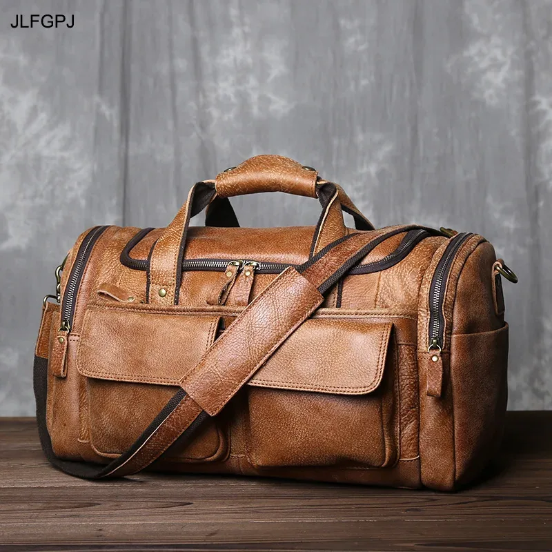 Sac à bandoulière rétro en cuir véritable pour hommes, première couche de peau de vache, sac à main de voyage Portable minimaliste de grande capacité pour l'extérieur