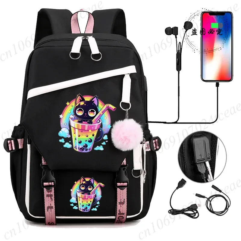 mode sac à dos à la mode retour à l'école sac à dos écolier ordinateur sac de voyage kawaii chat bulle thé boba thé anime sac à dos
