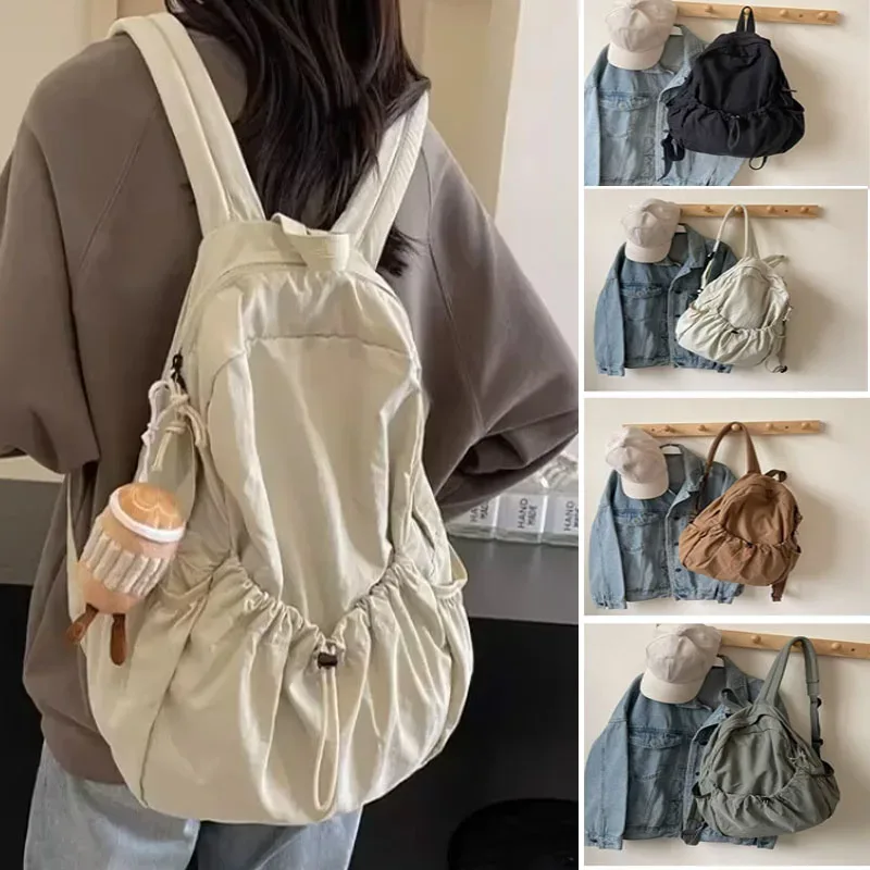 2025 sac à dos décontracté femmes grande capacité mode Junior lycée étudiant pli cartable sac en tissu coréen voyage sac à dos