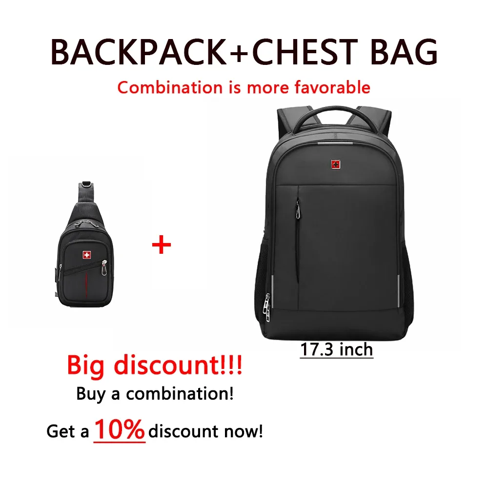 sac à dos militaire suisse pour hommes, 17 pouces, mode affaires, école, étanche, usb, grande capacité, sac de poitrine mochilas