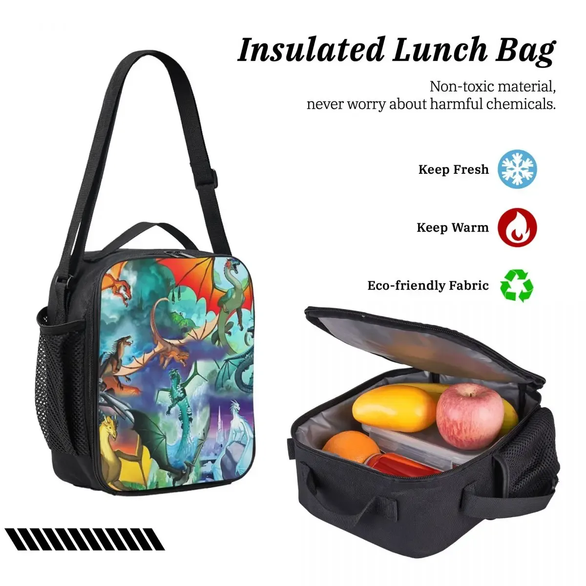wings of fire – sac à dos de la série all dragon pour garçons et filles, sac d'école, sacs à bandoulière pour ordinateur, sac à déjeuner isotherme, trousse à crayons, 3 pièces