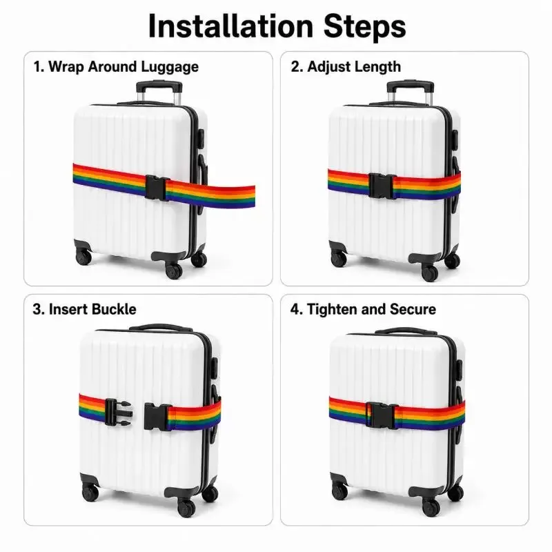 1 sangle de bagage en nylon réglable avec boucles pour valise, ceinture de transport, accessoires de voyage, sangle de fixation pour valise