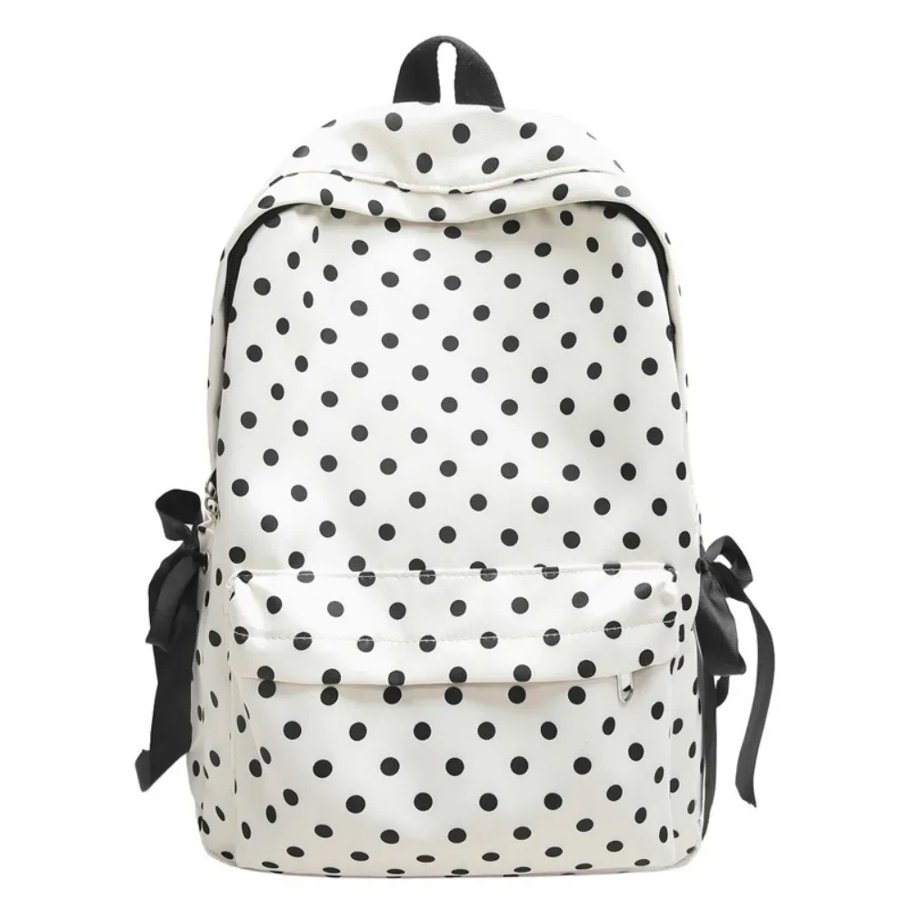 sac à dos tendance à pois, design minimaliste avec nœud, sac à dos durable grande capacité pour étudiants et collégiens