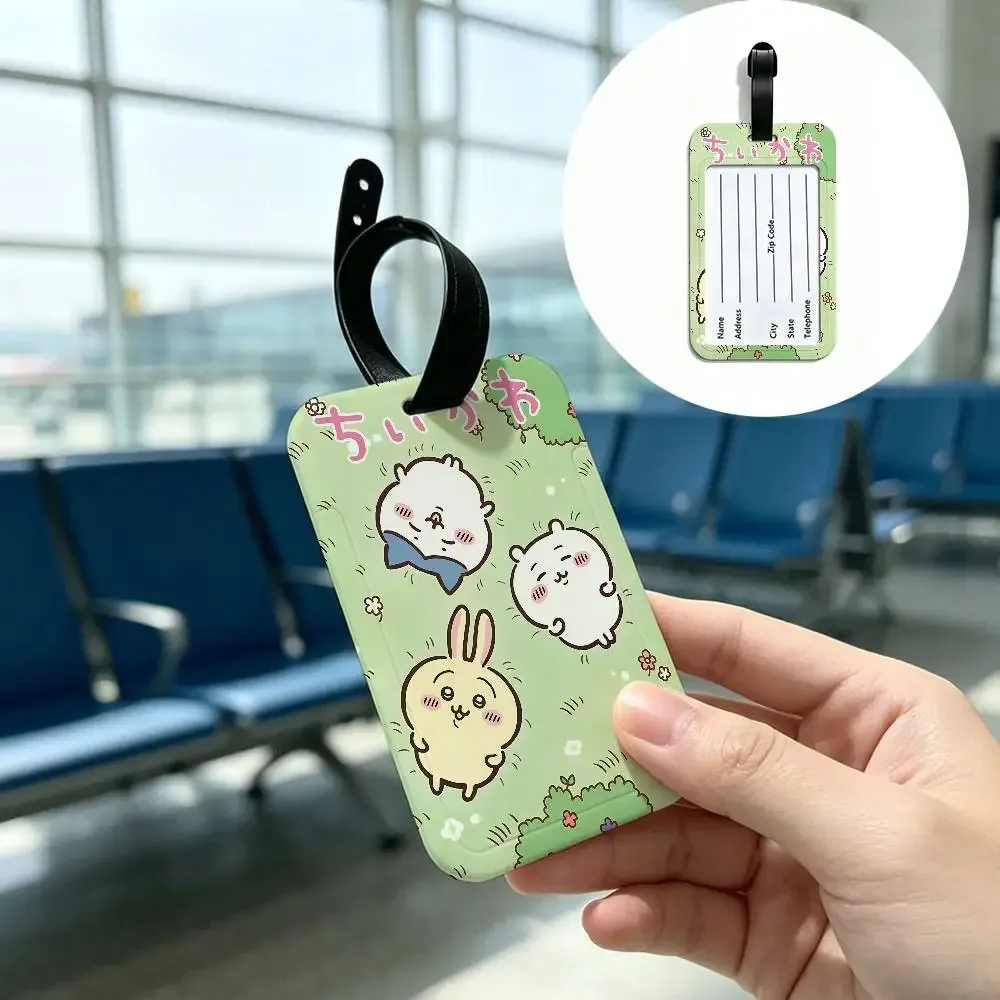 étiquette de bagage anti-perte en pvc durable avec carte d'information, motif dessin animé mignon c-chiikawas, légère, pour identification des bagages
