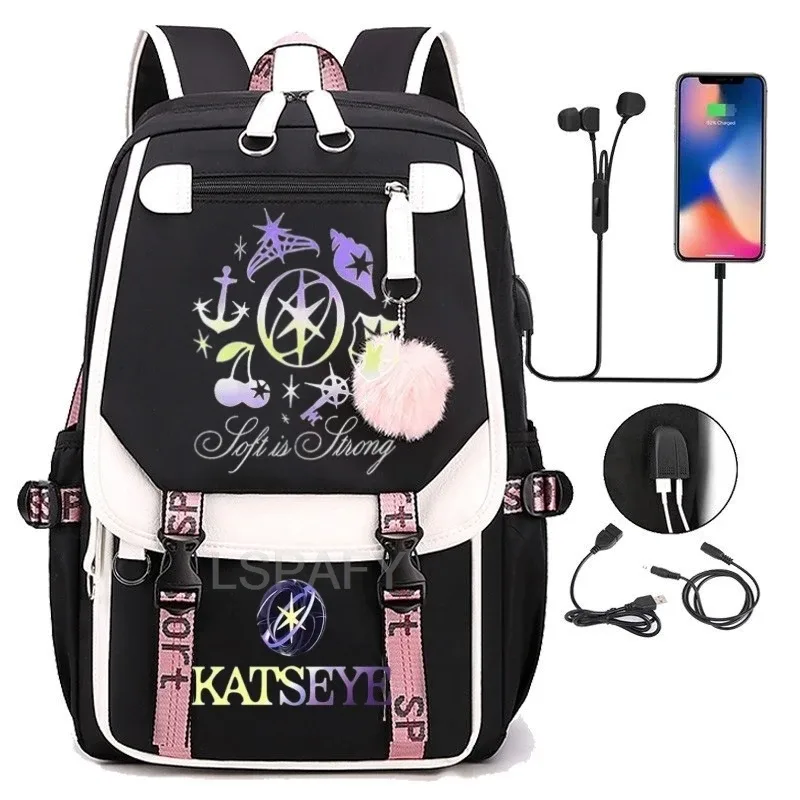 sacs à dos kawaii hot katseye à imprimé amusant, doux et mignons, grande capacité, pour étudiants, sacs d'école, sacs pour ordinateur portable, patchwork, simples, mochilas