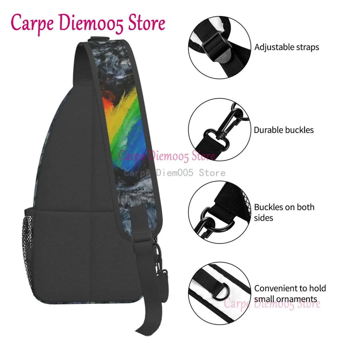 sac à bandoulière arc-en-ciel pour hommes, sac à dos de poitrine pour randonnée