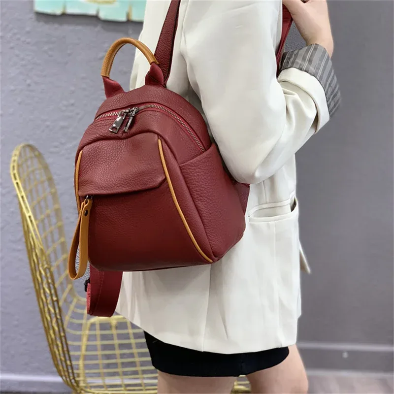 sac à dos décontracté en cuir véritable pour femme, petit sac à dos en cuir de vache véritable, sac de voyage 