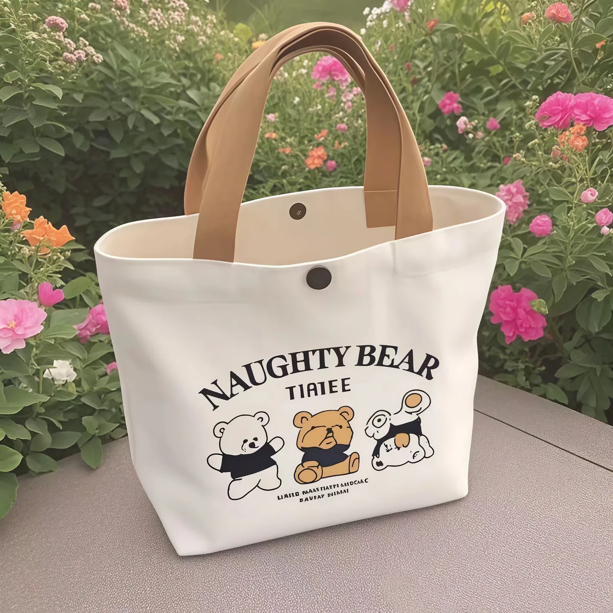 sac en toile motif ours mignon, sac à main polyvalent, sac fourre-tout pour étudiants, sac de shopping, sac à déjeuner pour employés de bureau, sac bento, sac cadeau idéal pour femmes.