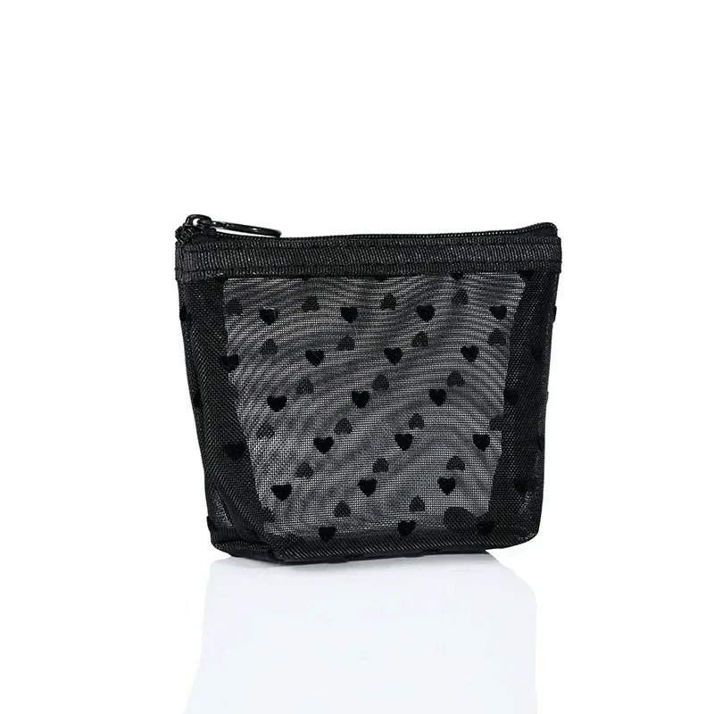 neceser noir coeur voyage sac cosmétique mode maille petit grand sac de toilette pochette de rangement de maquillage sac cosmétique à fermeture éclair transparente