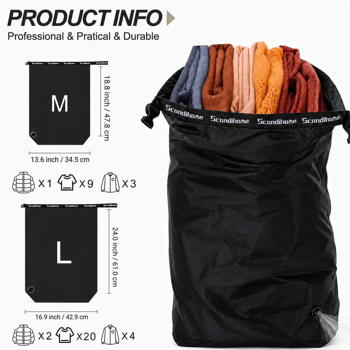 sac de rangement de voyage, sac de compression étanche sans pompe, sac sous vide, organisateur de vêtements, pochette gain de place pour le backpacking et la salle de sport