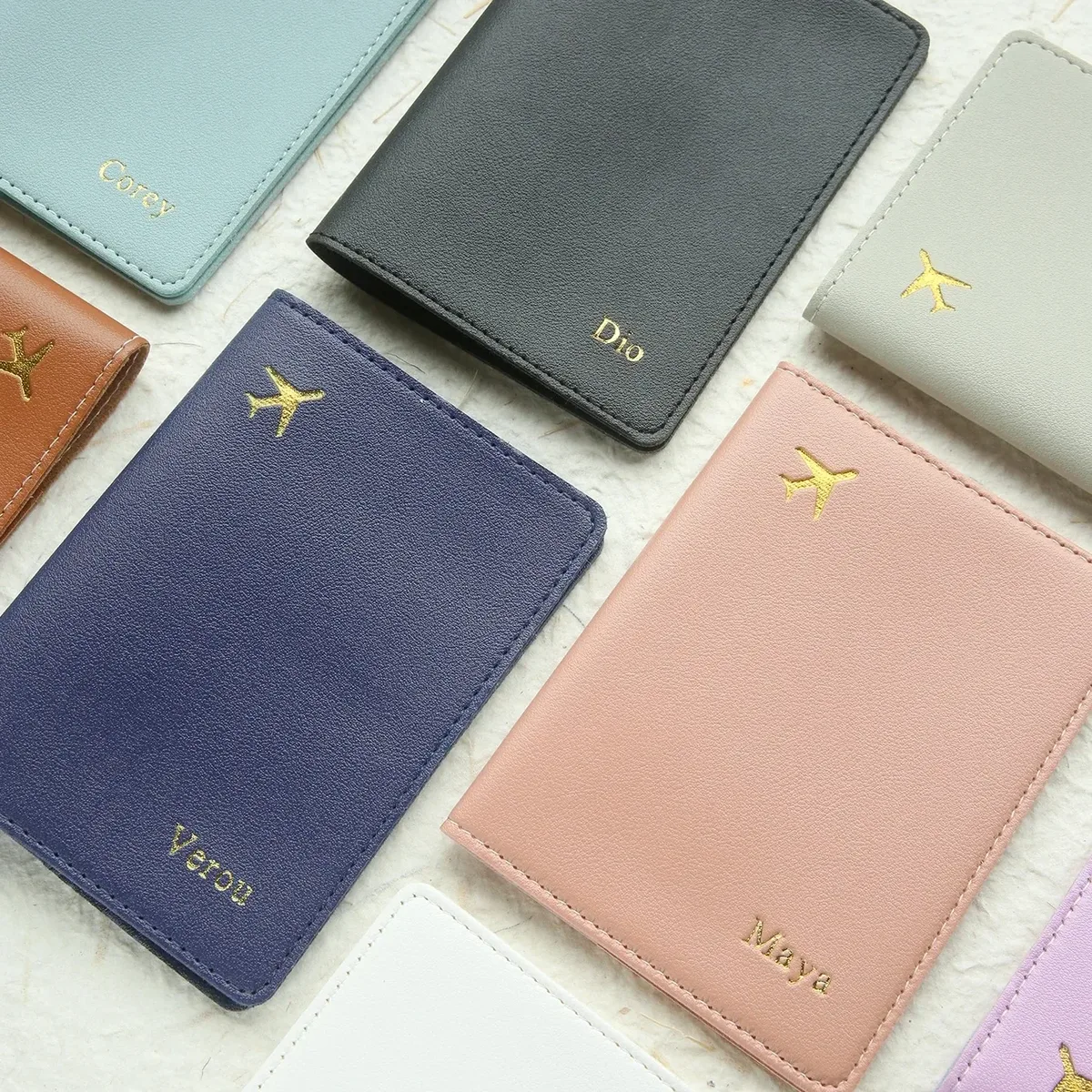 couverture de passeport avec nom personnalisé gratuit, ensemble d'étiquettes de bagage, porte-passeport en cuir pu à la mode, porte-monnaie de voyage personnalisé avec estampage doré
