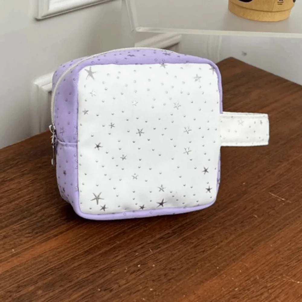 organisateur de serviettes hygiéniques à motif étoilé, sac de rangement pour maquillage à main de couleur contrastée, portable et de grande capacité