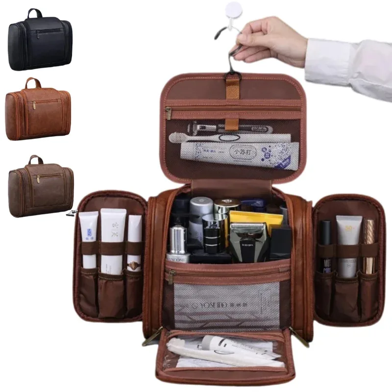Sac de maquillage imperméable avec crochet de suspension et plusieurs poches, sacs cosmétiques pour les essentiels de voyage, trousse de toilette pour femmes et hommes