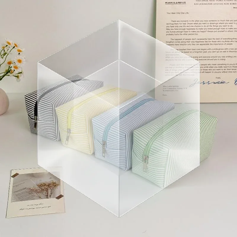 sacs cosmétiques rayés tendance pour femmes, sacs de rangement pour maquillage, sacs de voyage avec fermeture éclair pour femmes