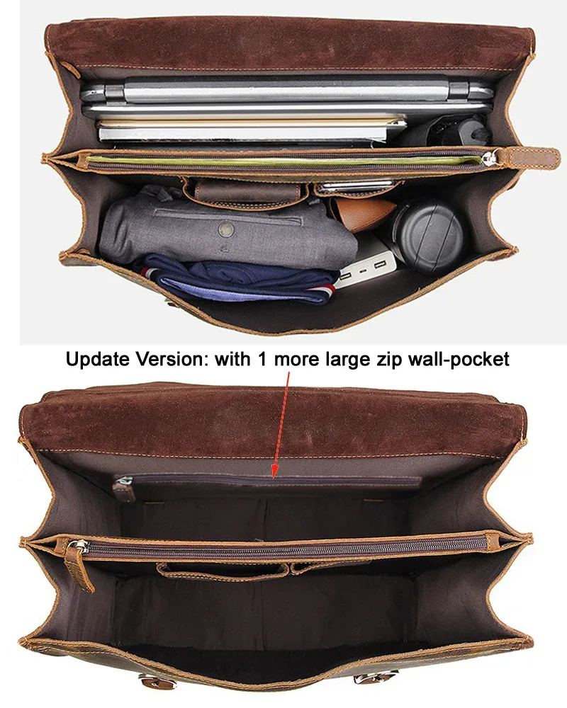 sac à main vintage en cuir véritable crazy horse pour homme, grand sac d'affaires, sac de bureau, sacoche pour ordinateur portable 15,6 pouces, sacoche d'épaule pour homme.