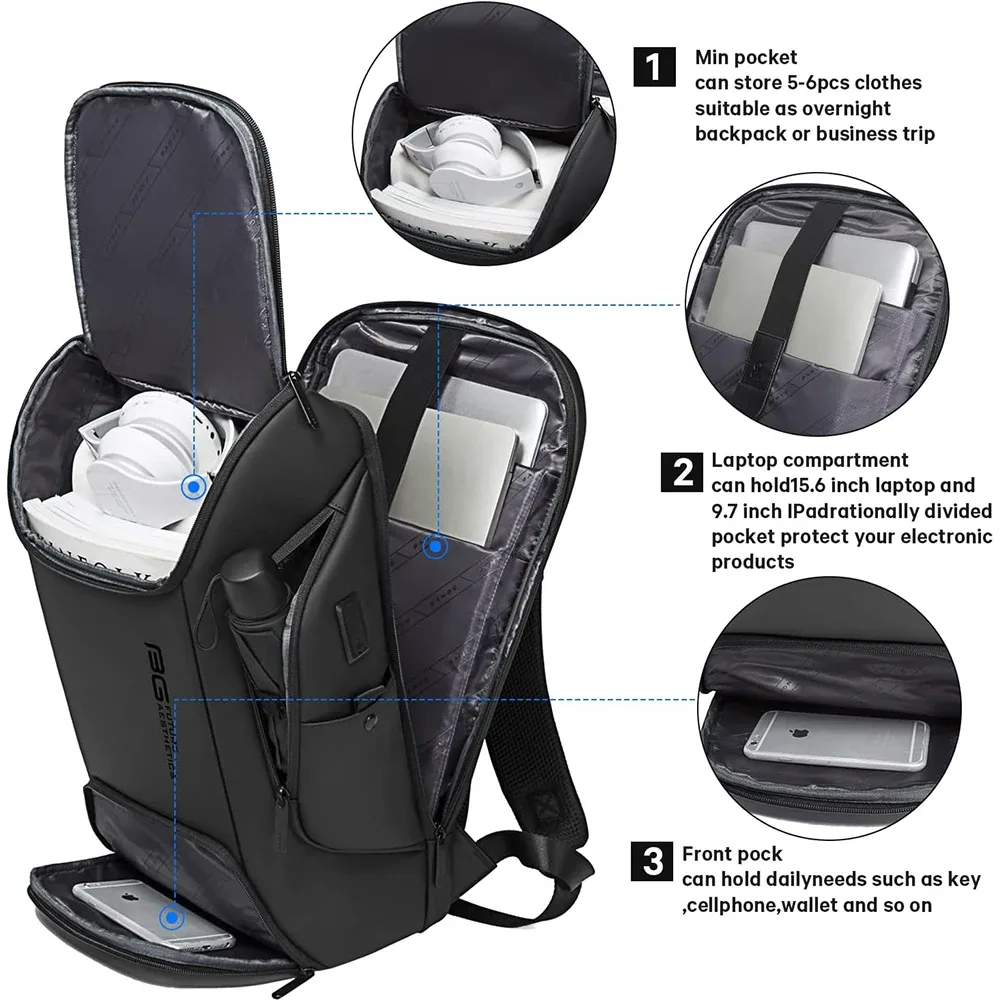 bange business usb charge sacs à dos intelligents convient au sac à dos de trajet pour ordinateur portable 15.6 pouces sac de transport étanche pour hommes sacs de voyage