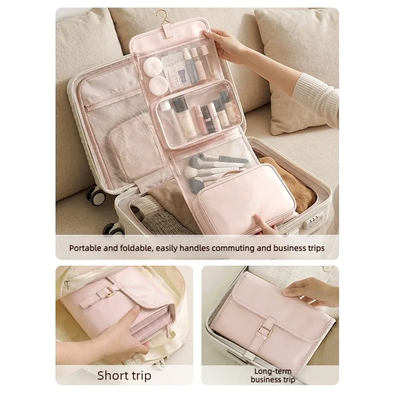 trousse de toilette suspendue grande capacité pour femme, organisateur de voyage imperméable avec séparation sec/humide, pochette de lavage pliable