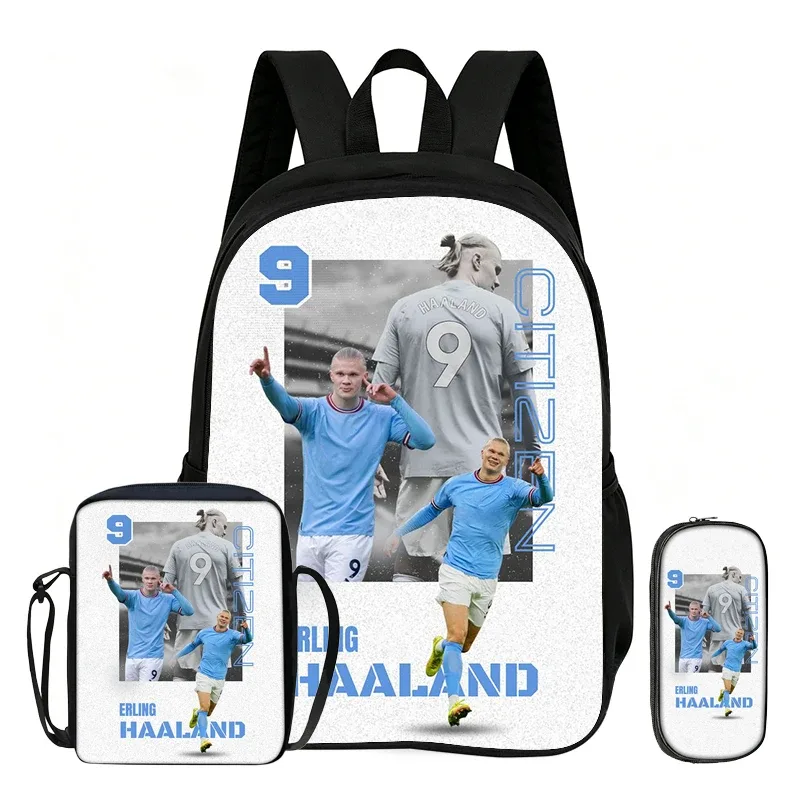 ensemble de 3 sacs à dos pour enfants, motif étoile de football, sac à bandoulière pour étudiants, sacs à crayons, sac à dos de sport haaland