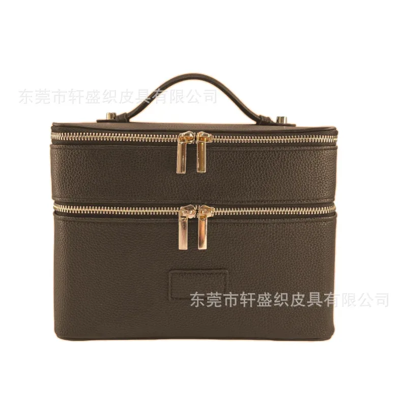 sac à main en cuir, style trousse de toilette, imperméable, grande capacité, sac de voyage pratique, sac de rangement pour maquillage, double couche, voyage décontracté