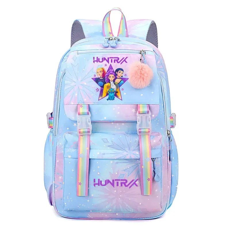 sacs à dos k-pop demon hunters, imprimés aux couleurs vives, en nylon, simples, grande capacité, pour l'école, avec boucle, pour ordinateur portable, pour adolescents