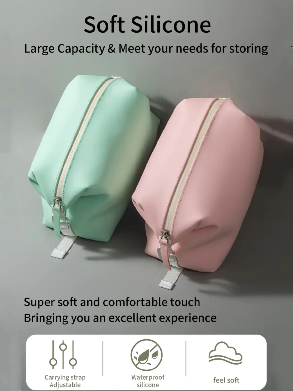 trousse de toilette de voyage pour femmes, couleur pure, à la mode, avec crochet en métal, légère et facile à transporter, trousse de bain multifonctionnelle, adaptée aux voyages et aux affaires
