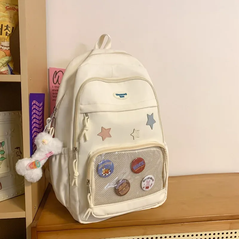 sac à dos en nylon transparent de grande capacité pour étudiante, sacoche polyvalente japonaise mignonne