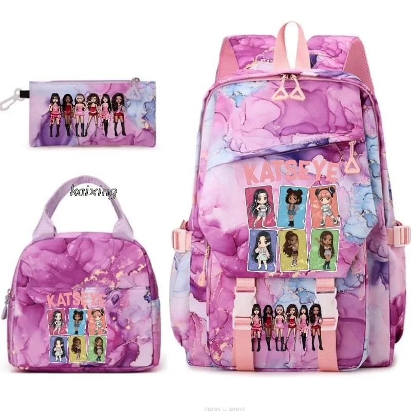 nouveaux sacs à dos katseye à imprimé amusant, 3 pièces/ensemble, sac d'école pour étudiants, sac de voyage pour adolescents, filles et garçons, sacs à lunch, sac à dos