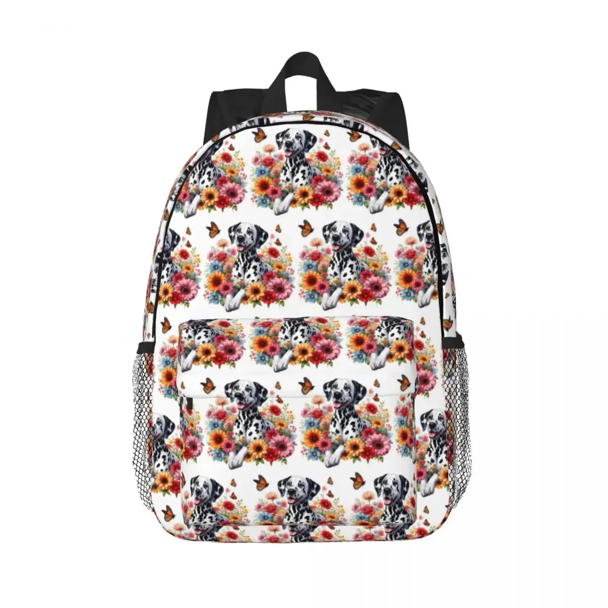 sac à dos avec motif de chien dalmatien et de fleurs, sac à dos de grande capacité pour garçons et filles, sac à bandoulière pour enfants, sac d'école