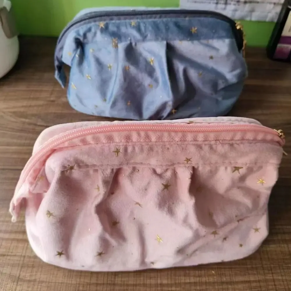 trousse de maquillage en velours bronzing stars, grande capacité, forme coquille, avec fermeture éclair, pochette de toilette, sac à main, trousse de voyage