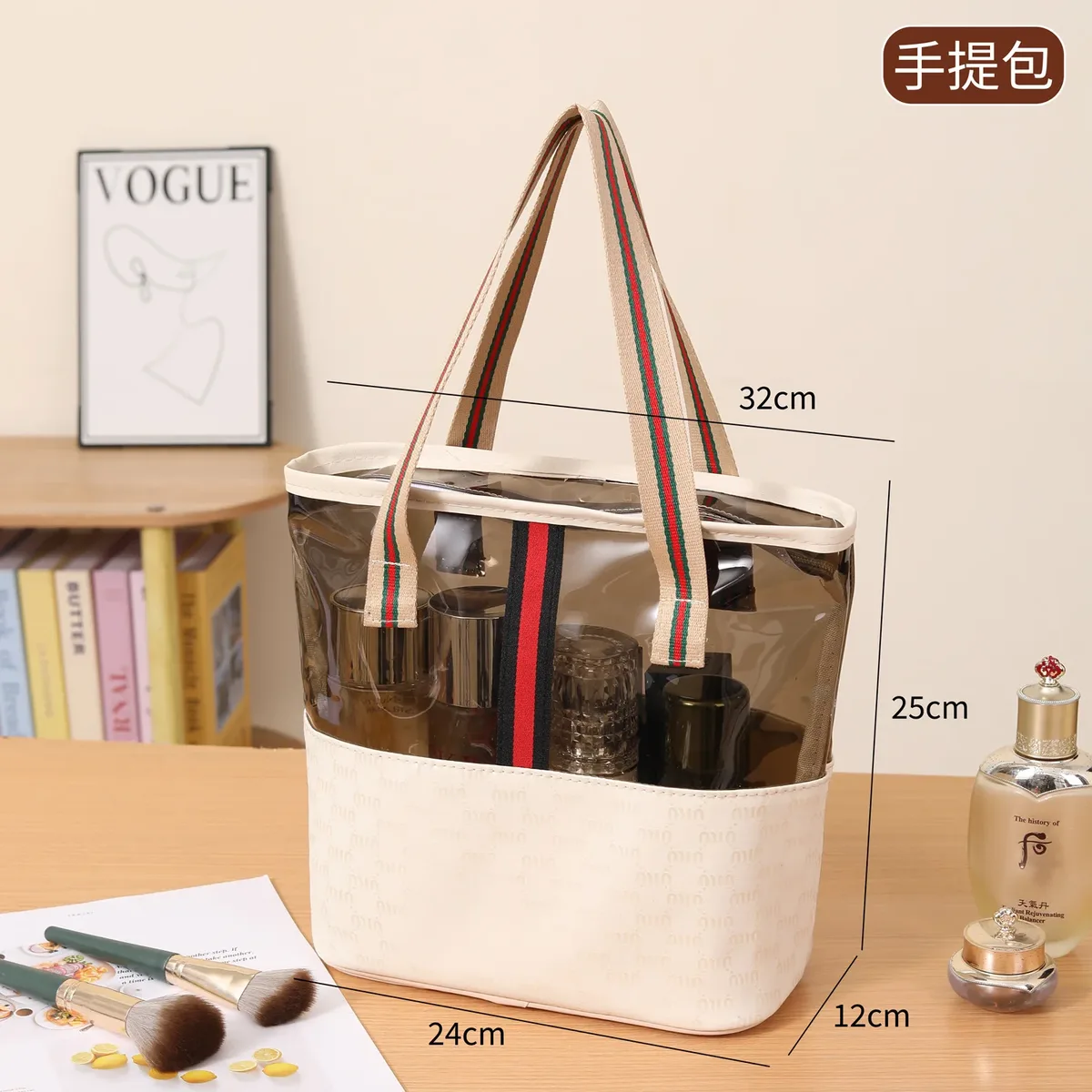 nouvelle trousse de maquillage en cuir de haute qualité, grande capacité, sac à main portable, trousse de toilette étanche pour salle de bain, doublure en polyester durable