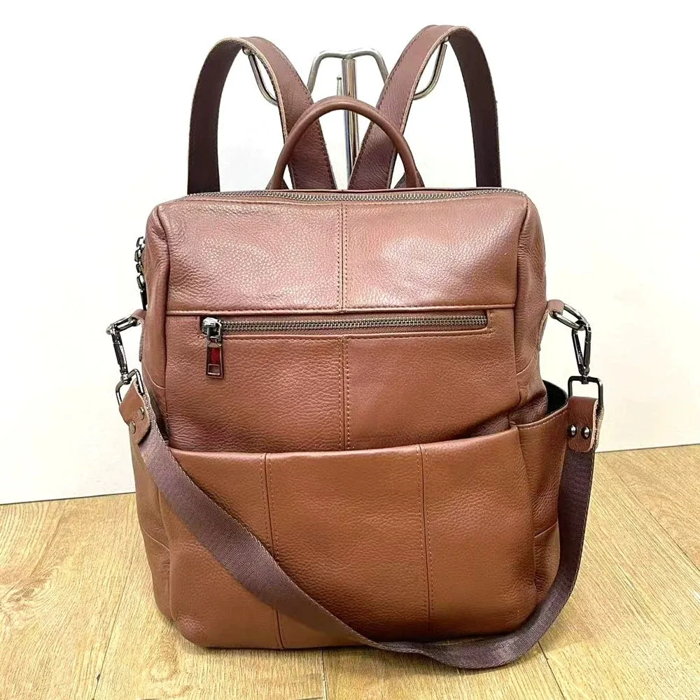 sac à dos quotidien décontracté en cuir de vache, multifonctionnel pour femmes, sacs à bandoulière en cuir véritable, mode dames, sac de voyage en cuir de vache