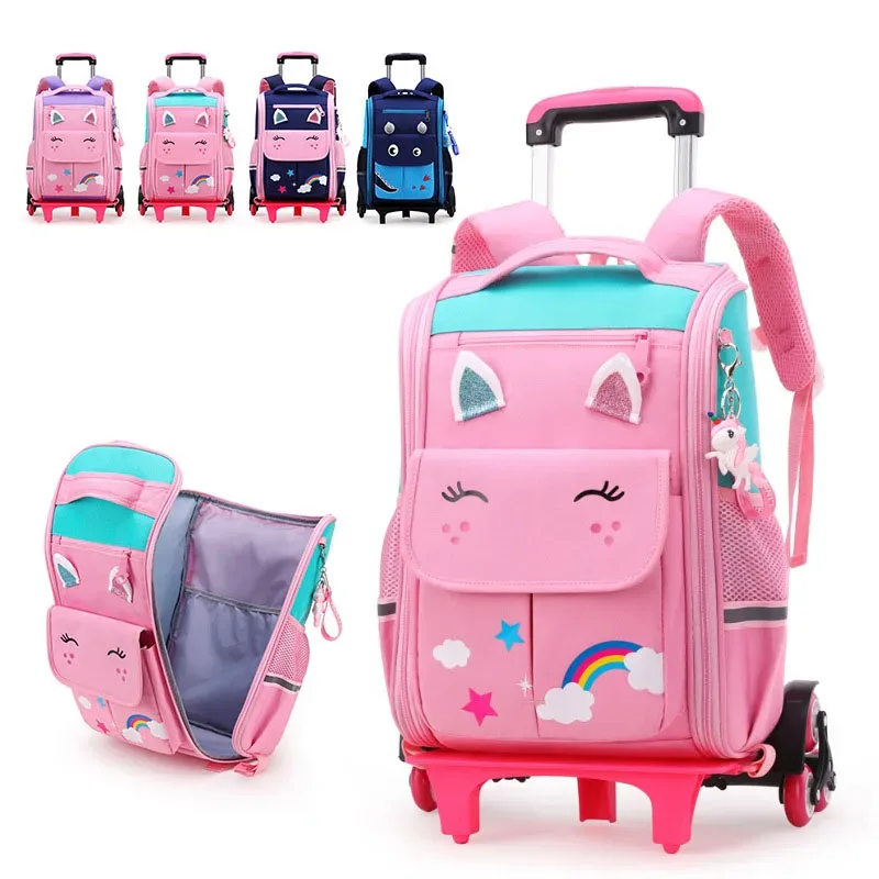 Enfants chariot sac à dos roues étudiant haute capacité sacs d'école sac à dos roulant enfants chariot sac école sac à dos sac à roulettes