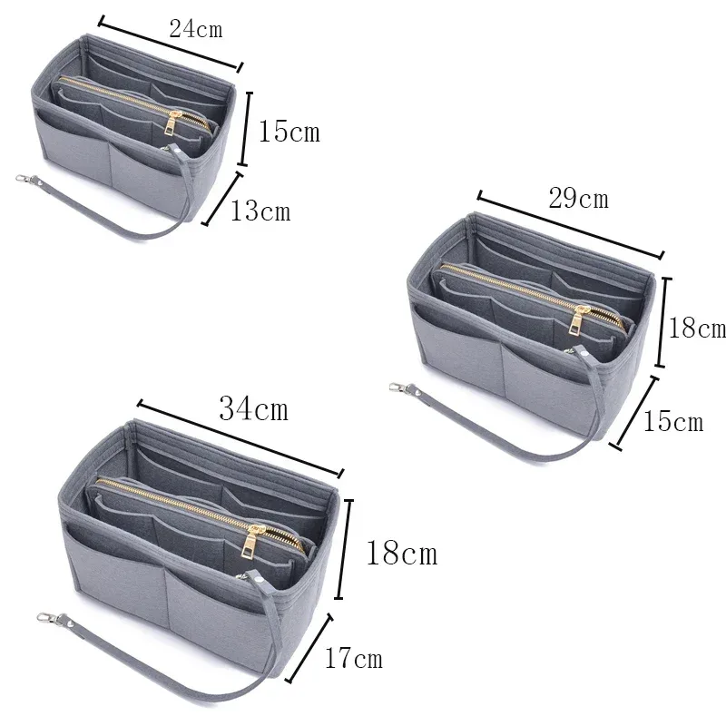 sac de rangement de maquillage multifonctionnel de grande capacité, doublure de gril en feutre, sac de voyage portable dans un sac, évaluation cosmétique
