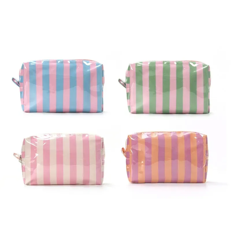 nouvelle trousse de voyage pour rouge à lèvres, grande capacité, rayée, sac cosmétique portable décontracté pour femmes, organisateur de maquillage à main