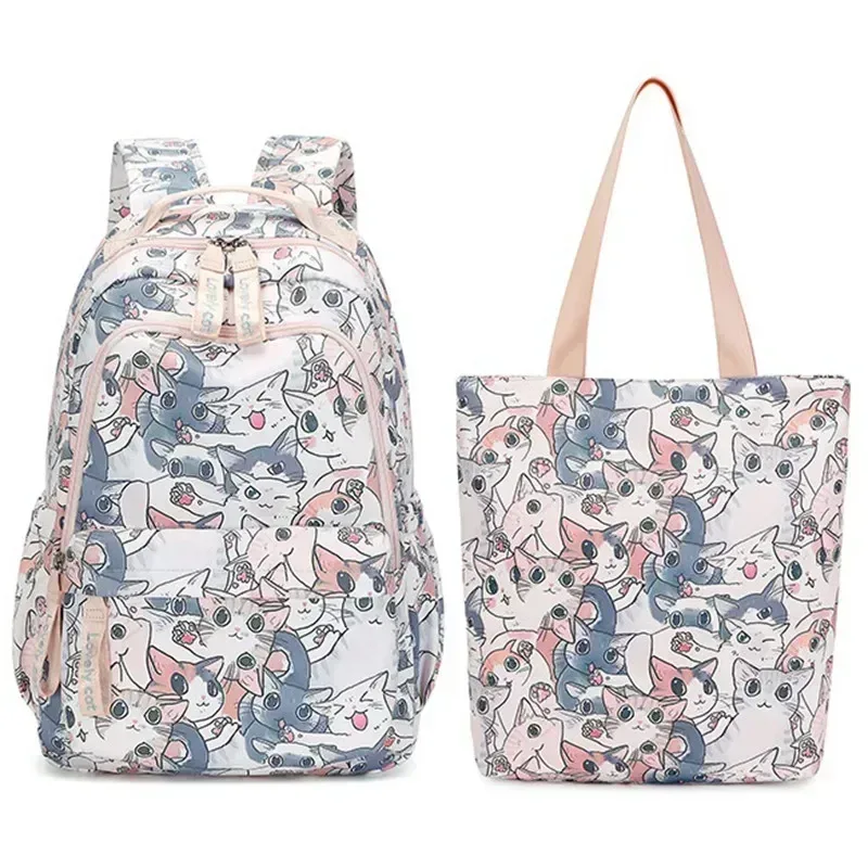 sacs d'école pour filles : sac à dos et sac à main mignons à imprimé chat, sac à dos kawaii pour enfants, rentrée scolaire 2026, mochila escolar