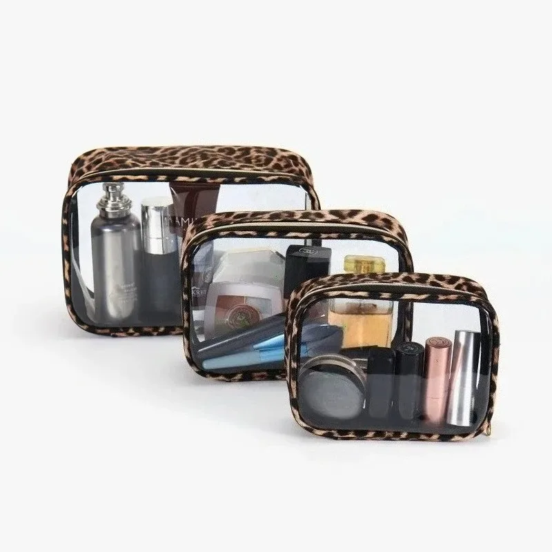 organisateur de cosmétiques de voyage étanche de grande capacité avec fermeture éclair, trousse de maquillage cosmétique léopard, trousse de maquillage transparente imprimée léopard 2025