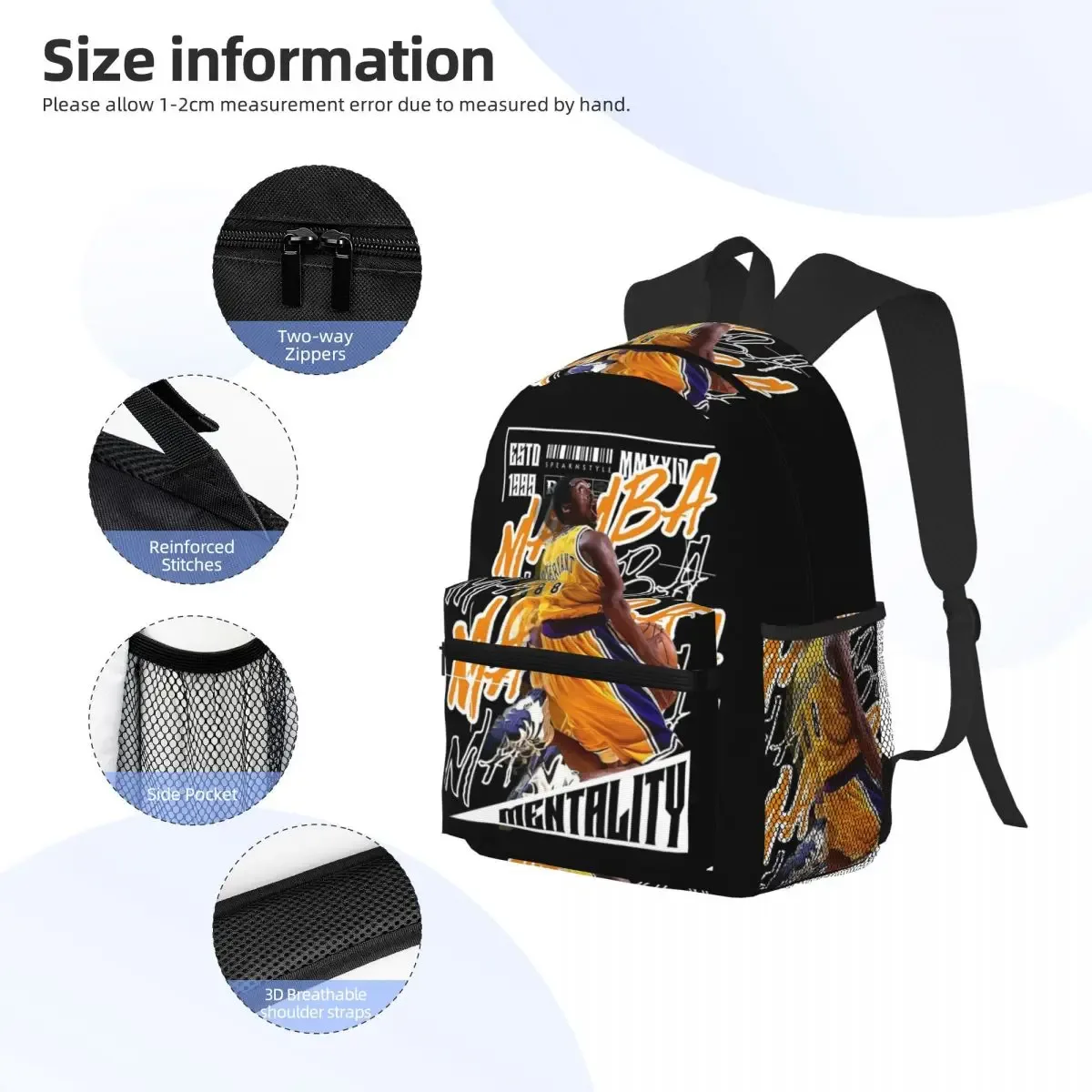 kobe bryant étudiant sac à dos sac d'école randonnée voyage sac à dos pour hommes femmes mode bookbag sacs à bandoulière