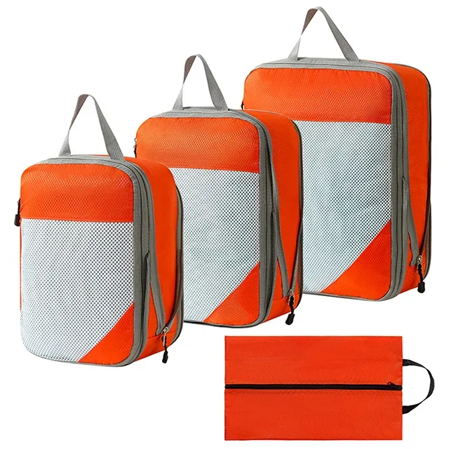 sac d'emballage de voyage portable, sac de rangement de compression de vêtements imperméables épaissis, sacs de voyage pour chaussures et vêtements, cube d'emballage, ensemble de 4 pièces