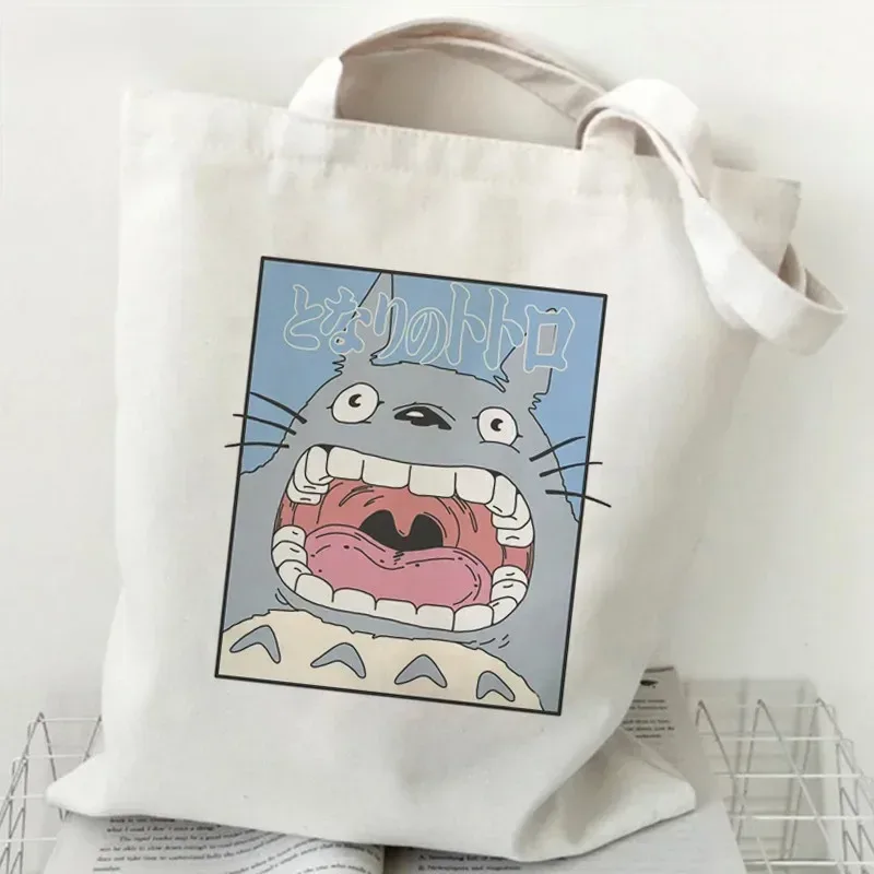 femmes dessin animé eco réutilisable sac à provisions femme épaule shopper sac fourre-tout studio ghibli collège sac à main rétro grandes dames