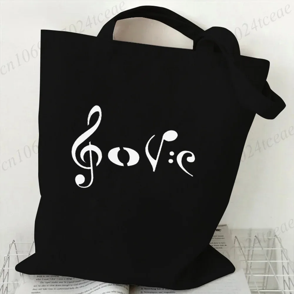 sac fourre-tout en toile pour femme, motif notes de musique, grande capacité, réutilisable, pour le quotidien