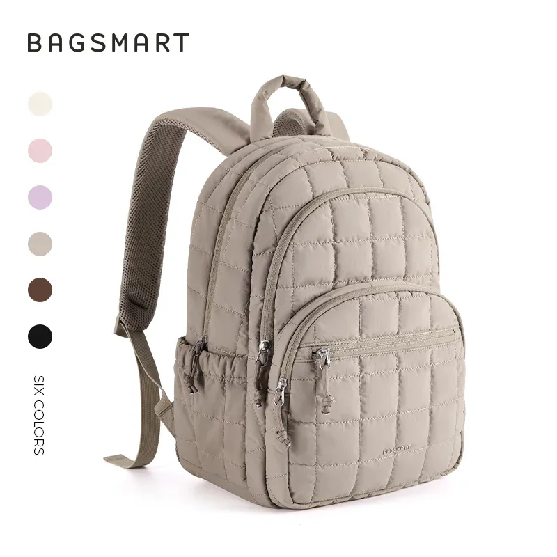 sac à dos scolaire bagsmart pour fille, sac à dos matelassé décontracté, résistant à l'eau, pour ordinateur portable de 15,6 pouces, sac à dos tendance pour l'université
