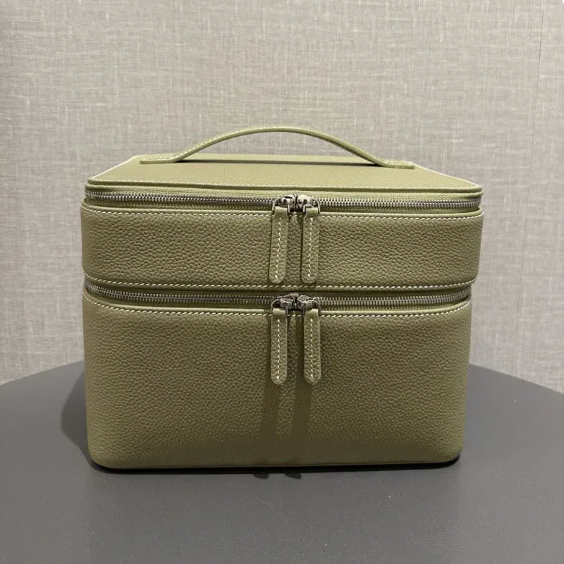 trousse de maquillage grande capacité en cuir de vachette première couche, sac de maquillage multifonctionnel, sac à bijoux de voyage, sac de rangement