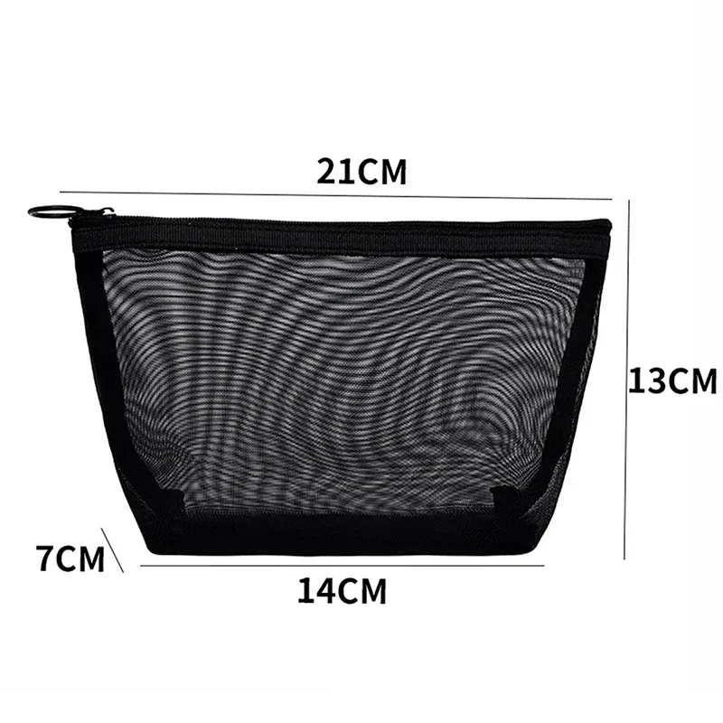 sacs cosmétiques transparents en maille, petits et grands, sacs de maquillage noirs, organiseur de voyage portable, étui de rangement pour rouge à lèvres